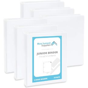Blue Summit Supplies Mini 3-Ring Binder, Junior 1 Inch Mini Binder, Small 3-Ring Binder, Small Size Fits 5 1/2 x 8 1/2 Binder Paper, Set of Small Binders Ideal for Playbills or Planner, White, 6 Pack