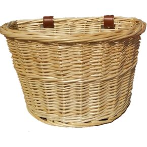Front Handlebar Adult Wicker Bike Basket D-Shaped Water Resistant Cargo with Leather Straps