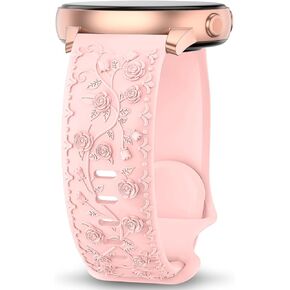 Floral Engraved Band Compatible with Samsung Galaxy Watch 6/5/4 Band 40mm 44mm, Galaxy Watch 5 Pro 45mm,Galaxy Active 2,Galaxy Watch 3,20mm Soft Silicone Replacement Sport Strap for Women