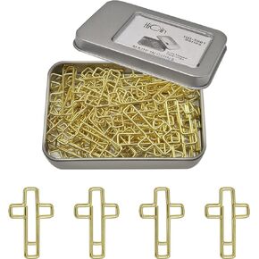 50 PCS Gold Paper Clips Cross Shaped, Small Paper Clips Bible Journal Bookmarks for Christian, Cross Paper Clips Bible Paperclips