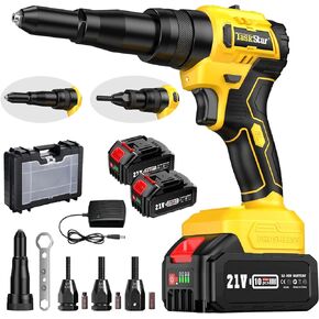 مسدس برشام لاسلكي مع بطاريتين 4.0 أمبير، مجموعة صامولة برشام كهربائية 2 في 1 مع وضع الذاكرة ومحرك بدون فرش، أداة مسدس برشام للمسامير (1/8 بوصة، 5/32 بوصة، 3/16 بوصة) وبرشام المكسرات (1/4"، 5/16"، 3/8") in Kuwait