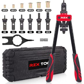 14" Rivet Nut Tool, Hand Rivet Nut Tool with 6 Metric & Inch Mandrels M6 M8 M10, 1/4-20, 5/16-18, 3/8-16, 60pcs Rivnuts and Blow Carry Case