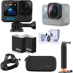 GoPro Hero 12 Holiday Bundle with Hand Grip, Head Strap, Extra Batteries, Adhesive Mount, Mounting Buckle, USB-C Cable, Carrying Case, Max Lens Mod 2.0, HERO12 Holiday Bundle Accessorie