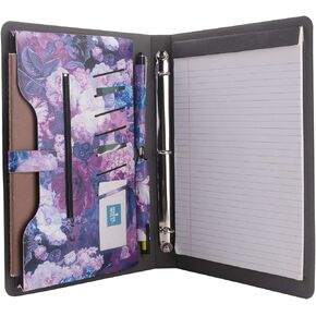 3-Ring Binder Portfolio Case, Floral Painting PU Leather Binder Padfolio, Business Planner Organizer with Notepad Holder