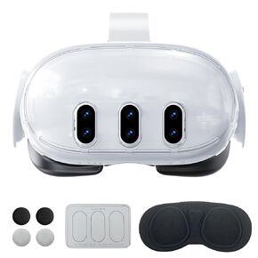 Accessories for Meta Quest 3, Protective Shell Cover for Oculus Quest 3, VR Accessories Included Transparent Shell Cover, Lens Tempered Film, Lens Cover, Joystick Caps(Not for Charging Dock)