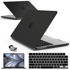 IBENZER Compatible with 2025 2024 2023 MacBook Air 15 inch case M3 A3114 M2 A2941, Hardshell Case & KeyboardCover & ScreenFilm & Type-C Adapter for Mac Air 15.3", Black, AT15-BK+2TC