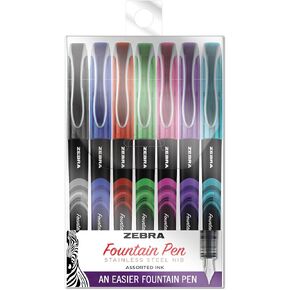 Zebra Pen Fountain, Fine 0.6 Mm, Assorted Ink Colors, Assorted, 7/pack