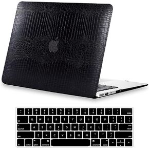 DTangLsm Compatible with MacBook Air 13 inch Case (Models: A1369 A1466, Older Version 2010-2017 Release) Crocodile Leather Hard Shell Snap On Case & Keyboard Cover for MacBook Air 13 Case 2017, Black