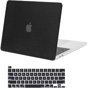 MOSISO Compatible with MacBook Pro 13 inch Case M2 2024-2016 A2338 M1 A2251 A2289 A2159 A1989 A1708 A1706, Anti-Fingerprint Square Grid PU Leather Coated Plastic Hard Shell Case & Keyboard Cover,Beige