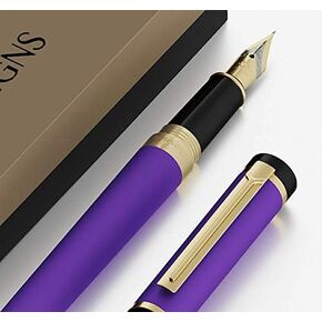 Dryden Designs Fountain Pen Medium Nib | Luxury Box - Include 6 Ink Cartridges and Ink Refill Converter Consistent Writing, Smooth Flow, Calligraphy Reliable Writing Tool- Decadent Purple