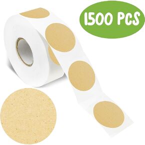 1500 Natural Brown Kraft Stickers, Round Blank Tag Labels with Permanent Adhesive Kraft Dot Stickers with Perforation Line for Crafts, Organizing, Personal and Business Use (1" in Diameter)