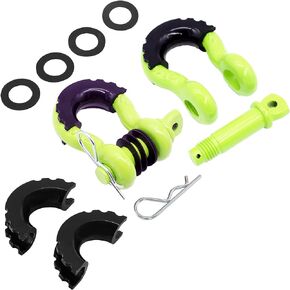 X-Haibei D Ring Shackles 3/4" Black 57000 Lbs Breaking Strength with 7/8'' Screw Pin Heavy Duty for Tow Strap Winch Jeep Off Road Vehicle Recovery with 4 Rubber Shackle Isolators and 8 Washers, 2 Pack