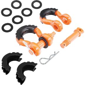 X-Haibei D Ring Shackles 3/4" Black 57000 Lbs Breaking Strength with 7/8'' Screw Pin Heavy Duty for Tow Strap Winch Jeep Off Road Vehicle Recovery with 4 Rubber Shackle Isolators and 8 Washers, 2 Pack