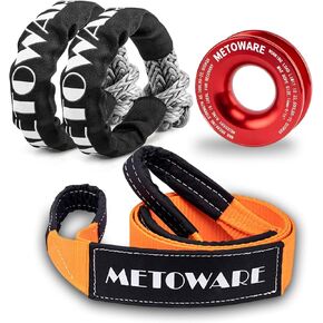 METOWARE Snatch Block Ring, Winch Pulley with 2PC 1/2'' Soft Shackle, 3" X 8' Tree Saver Strap Recovery Kit for Off-Road Sailing UTV, ATV, Trucks
