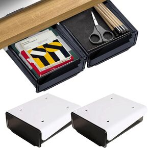 OSPNIEEK Self-adhesive Under Desk Drawer Organizer, 2 Pack Table Hidden Slide Out Large Storage Mounted Desktop Pencil Holder Tray Drawers for Office Home School Stationery Kitchen (Large, Black)