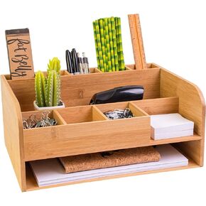 Bamboo Wood Desk Organizer with File Organizer for Office Supplies Storage & Desk Accessories. Perfect Decor combo for Desk Organization, Home Office and more