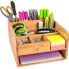 Bamboo Wood Desk Organizer with File Organizer for Office Supplies Storage & Desk Accessories. Perfect Decor combo for Desk Organization, Home Office and more