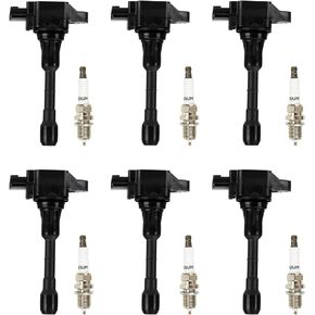 Ignition Coil Pack + Iridium Spark Plugs for Infiniti EX35 FX35 G25 G35 JX35 M35 M35H Q50 Q70 QX60 Nissan 350Z Altima Maxima Murano Pathfinder Quest, UF550 C1670 22448-JA10C, 4 Sets