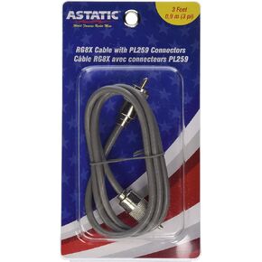 Astatic 302-10268 Gray 3-Foot Cable with PL-259 Connectors - Fit Most Fiberglass CB Antennas up to 5-feet