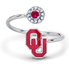 University of Oklahoma Sooner Gifts for Women - Oklahoma Sooners Ring with Crystals - Hypoallergenic and Adjustable Sizes 5-12 - University of Oklahoma Jewelry and OU Gifts
