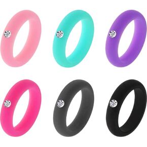 Onwon 6 Pcs Silicone Wedding Rings with Rhinestone for Women and Men Wedding Ring (Size 6)