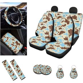 American Flag Camo Print Car Seat Covers Full Set, 12 Piece, Includes Car Front & Back Seat Cover Steering Wheel Cover Car Armrest Cover Seat Belt Pad Car Interior Decoration Accessories