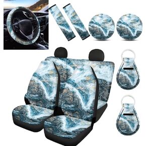 American Flag Pig Sunflower Car Seat Covers Full Set Automotive Interior Accessories Steering Wheel Covers Cup Coasters Women Keychain Seatbelt Pads Rear Split Bench Cover Protector