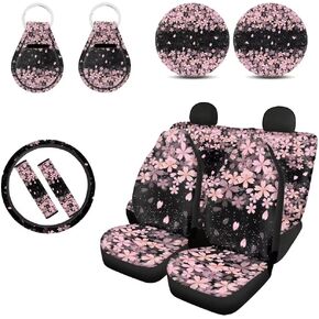 American Flag Pig Sunflower Car Seat Covers Full Set Automotive Interior Accessories Steering Wheel Covers Cup Coasters Women Keychain Seatbelt Pads Rear Split Bench Cover Protector