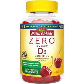 Nature Made Zero Sugar Vitamin D3 Gummies 2000 IU (50 mcg) per Serving, Immune, Bone, Teeth & Muscle Support Supplement, 110 Sugar Free Vitamin D Gummies, 55 Day Supply