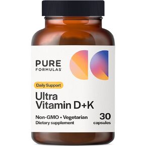 PureFormulas Vitamin D3 K2, Vitamin D 5000 IU K2 D3 Vitamin Supplement for Calcium Absorption, Bone Strength, Cardiovascular & Immune Function Support, Soy-Free, Non-GMO 30 Vegetarian Capsules