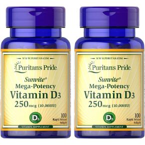 Puritan's Pride Vitamin D3 10,000 IU, Twin Pack 200 Total Count