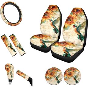 Tupalatus Car Seat Covers Car Coaster Steering Wheel Cover Seat Belt Shoulder Pads Gear Shift Knob Cover Handbrake Brake Cover Universal Auto Accessories 9 Pack Decor, Aztec Style Horse Green