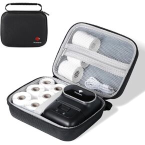 Phomemo Official Case for M110 M220 M120 M221 Label Printer, Carrying Storage Bag for Printers, Label Rolls, USB Cable & More - Hard Shell, Flax, Oxford Fabric, Grey