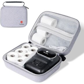 Phomemo Official Case for M110 M220 M120 M221 Label Printer, Carrying Storage Bag for Printers, Label Rolls, USB Cable & More - Hard Shell, Flax, Oxford Fabric, Grey