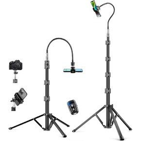 88" Tripod for iPhone, Flexible Phone Tripod Stand with Gooseneck & Remote, Tall Overhead Cellphone Tripod for Recording, Stable Floor Tripod for Cell Phone, Compatible with iPhone Android