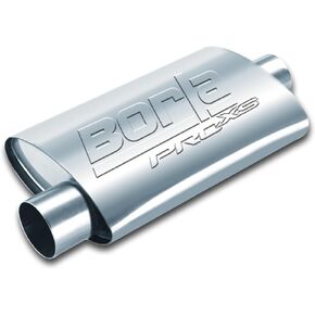 BORLA 40665 ProXS Universal Muffler 2.5" Offet Inlet / 2.5" Center Outlet 4" x 9.5" Oval x 19" Long Body 24" Overall Length Un-Nothed Necks Reversible Design T-304 Stainless Steel