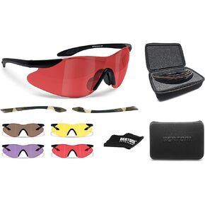 Bertoni Shooting Glasses with 4 Interchangeable AntiFog Lenses Carrying Case and Additional Arms – SH890 Italy Tactical Protective Trap Safety Glasses
