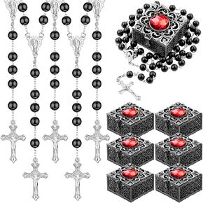 12 Sets Catholic Rosary Beads Confirmation Gifts First Communion Gifts Rosary Necklace with Gift Box for Women Men Kids Teenage Elders Prayer Christian Gifts Set Rosarios