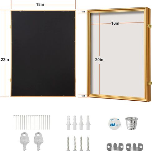 حافظة عرض صندوق الظل من Elevens، إطار صندوق ظلال مقاس 18 بوصة × 22 بوصة مع صناديق ظلال من سبائك الألومنيوم مع قفلين مضادين للسرقة، وحقيبة عرض ميداليات تذكارية، وصندوق ذاكرة لباقة الزفاف، والمجموعات، باللون الأسود in Kuwait