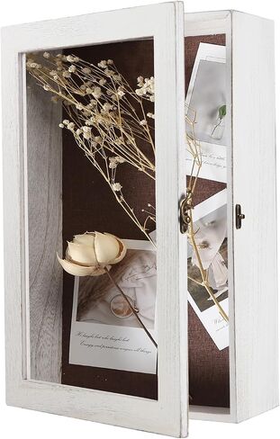 11x17 Extra Deep Shadow Box Frame with Linen Back - Sturdy Rustic Memory Display Case for Flowers, Weddings, Tickets, and 3D Items - Includes Push Pins (Black) in Saudi Arabia