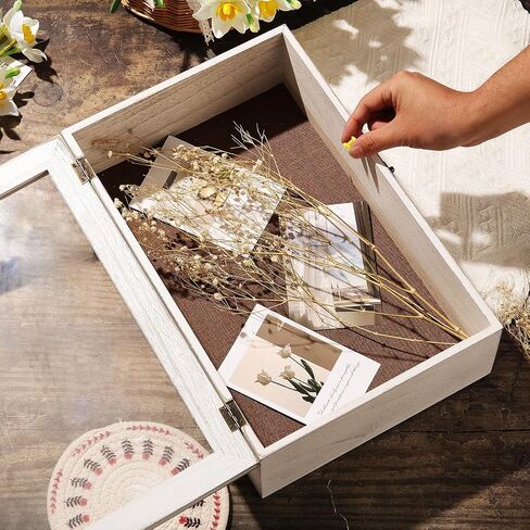 11x17 Extra Deep Shadow Box Frame with Linen Back - Sturdy Rustic Memory Display Case for Flowers, Weddings, Tickets, and 3D Items - Includes Push Pins (Black) in Saudi Arabia