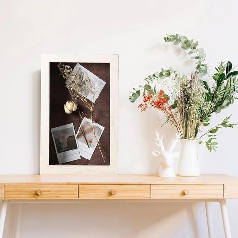 11x17 Extra Deep Shadow Box Frame with Linen Back - Sturdy Rustic Memory Display Case for Flowers, Weddings, Tickets, and 3D Items - Includes Push Pins (Black) in Saudi Arabia