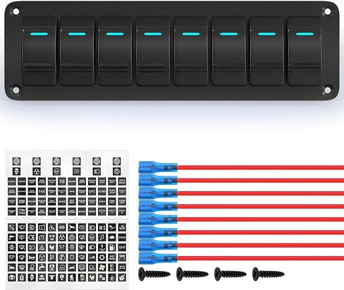 Joinfworld 6 Gang Rocker Switch Panel 12V Marine Boat Switch Panel مقاوم للماء 12 فولت أزرق LED ضوء تبديل لوحة التبديل على الخروج مع الأسلاك المسبقة للقارب السيارات شاحنة RV UTV in Kuwait