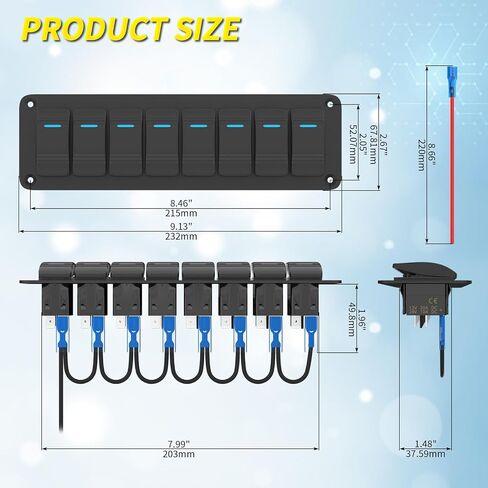 Joinfworld 6 Gang Rocker Switch Panel 12V Marine Boat Switch Panel مقاوم للماء 12 فولت أزرق LED ضوء تبديل لوحة التبديل على الخروج مع الأسلاك المسبقة للقارب السيارات شاحنة RV UTV in Kuwait
