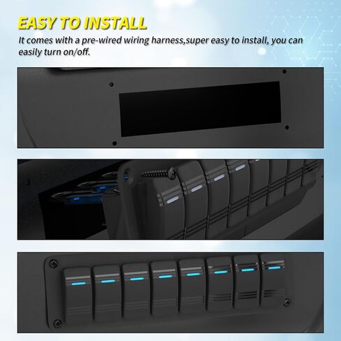 Joinfworld 6 Gang Rocker Switch Panel 12V Marine Boat Switch Panel مقاوم للماء 12 فولت أزرق LED ضوء تبديل لوحة التبديل على الخروج مع الأسلاك المسبقة للقارب السيارات شاحنة RV UTV in Kuwait