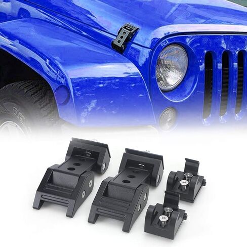 مزالج غطاء محرك السيارة AUDEXEN، مجموعة قفل غطاء المحرك، من الفولاذ المقاوم للصدأ الأسود المتوافق مع جيب رانجلر JK JKU 2007-2018 in Kuwait