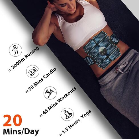 محفز عضلات البطن وتقوية العضلات - محفز عضلات ABS والذراعين، جهاز تدريب اللياقة البدنية المحمول MHD TENS الكل في واحد للرجال والنساء باللون الأسود in Kuwait