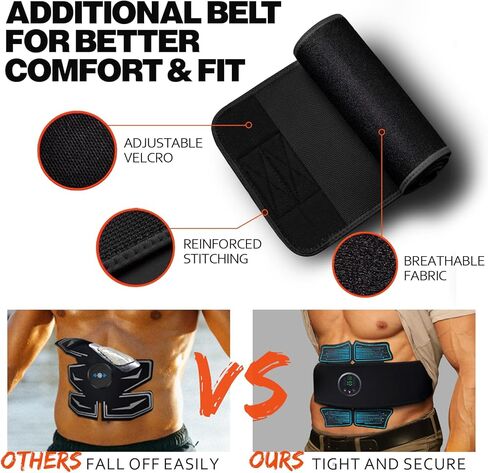 محفز عضلات البطن وتقوية العضلات - محفز عضلات ABS والذراعين، جهاز تدريب اللياقة البدنية المحمول MHD TENS الكل في واحد للرجال والنساء باللون الأسود in Kuwait