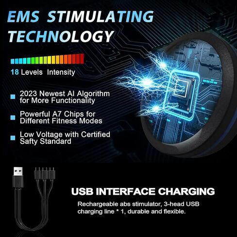 محفز عضلات البطن وتقوية العضلات - محفز عضلات ABS والذراعين، جهاز تدريب اللياقة البدنية المحمول MHD TENS الكل في واحد للرجال والنساء باللون الأسود in Kuwait