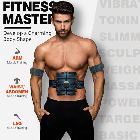 محفز عضلات البطن وتقوية العضلات - محفز عضلات ABS والذراعين، جهاز تدريب اللياقة البدنية المحمول MHD TENS الكل في واحد للرجال والنساء باللون الأسود in Kuwait